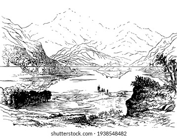 Horizontale Linie ist Koordinatenebene, wo alle Punkte auf der Linie, es ist eine Linie, die scheint von links nach rechts, Vintage-Linie Zeichnung oder Gravitation Illustration.