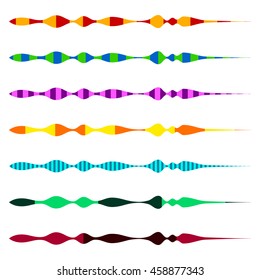 Horizontal line dividers. Set of colorful (duotone) straight line design elements