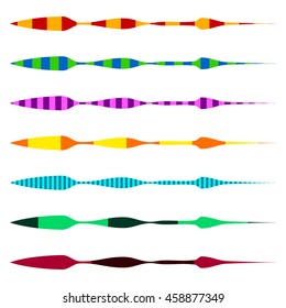 Horizontal line dividers. Set of colorful (duotone) straight line design elements