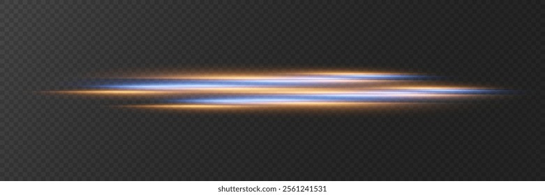 Horizontal line effect, glare of light and flash. On a transparent background.