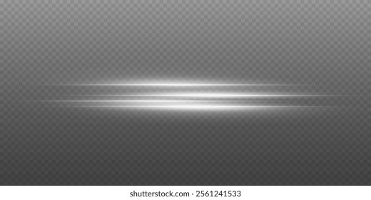 Horizontal line effect, glare of light and flash. On a transparent background.