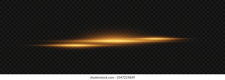 Horizontal line effect, neon beam of light. On a transparent background.