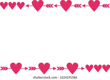 Horizontal line frame of heart pierced by an arrow