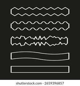 Horizontal line frames. Wavy rectangle outlines. White contour Vector. Dark background shapes. EPS 10.