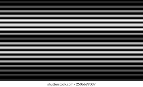 Horizontal Line Halftone Gradation Abstract Pattern. Straight Lines Smooth Gradient Fade Texture Background. Black and White Parallel Stripes Thick to Thin Transition Effect. Vector Illustration.