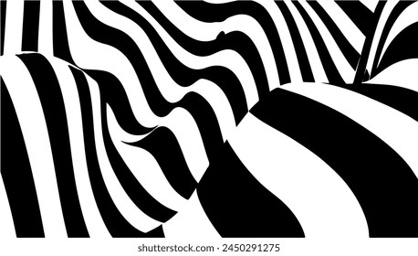 Horizontal line pattern. Halftone pattern, abstract background of rippled, wavy lines. Black white abstract background, curved horizontal stripes.Optical art, dynamic texture