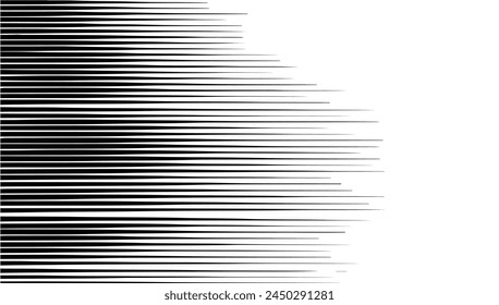 Horizontal line pattern. From thin line to thick. Parallel straight lines monochrome pattern geometric texture. Black streak. Faded dynamic backdrop. Vector illustration