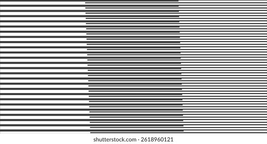 Horizontal line pattern. From thin line to thick. Parallel stripe. Black streak on white background. Straight gradation stripes. Abstract geometric patern.