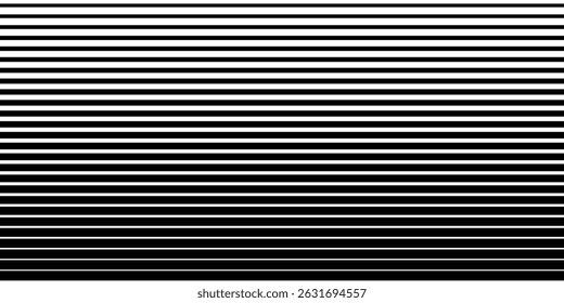 Padrão de linha horizontal. Da linha fina à espessa. Faixa paralela. Listra preta sobre fundo branco. Listras de gradação reta. Padrão geométrico abstrato. Plano de fundo dinâmico esmaecido. Ilustração vetorial