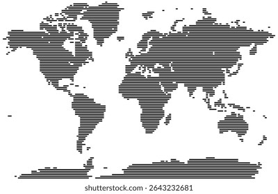 Horizontal line rectangle shaped world map with details