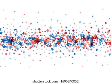 Horizontal line of red and blue stars confetti. Vector illustration.