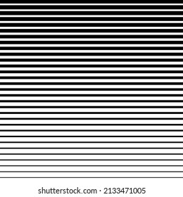 Horizontales, nahtloses Muster. Paralleler Streifen. Schwarze Streifen auf weißem Hintergrund. Für Designabdrücke sind gerade Traubenstreifen vorgesehen. Abstrakte geometrische Linien. Verblasster Hintergrund der Halbtondynamik. Vektorgrafik