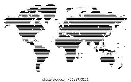 Horizontal line shape world map crafted to enhance understanding of geography. Its horizontal line shape world map representation features simplicity and accuracy in line shape map visuals.