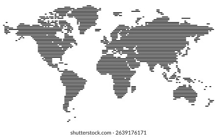 Horizontal line shape world map that visualizes global landmasses. A clean, graphic solution for mapping and design. Horizontal line shape world map feathering abstract country boundary in line shape