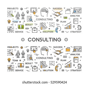 Horizontal line web concept for consulting. Vector linear banner for business consultation. Open path.
