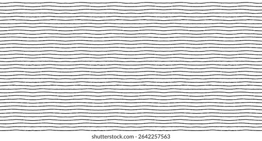 Horizontal lined seamless pattern with hand drawn pencil textured thin stripes. Simple background with sketchy scribble stripes in black and white colors. Bright abstract vector seamless wallpaper.
