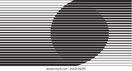 Linhas horizontais criam um padrão visual intrigante com uma forma preta contrastando com um plano de fundo de linhas brancas