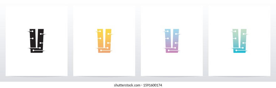 Horizontal Lines With Dots On Letter Logo Design V