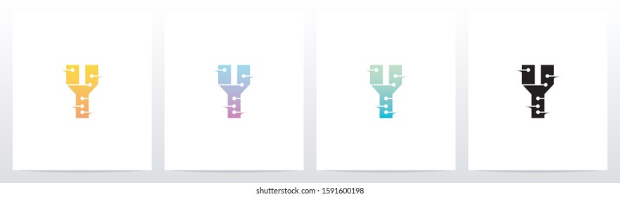 Horizontal Lines With Dots On Letter Logo Design Y