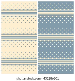 Horizontal lines and dots pattern, seamless texture background. Light-Yellow and Blue-Grey abstract backgrounds. 2 color options. Vector