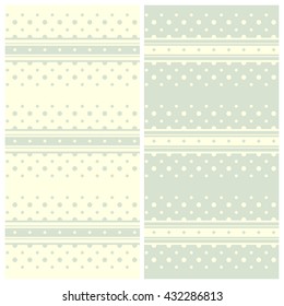 Horizontal lines and dots pattern, seamless texture background. Light-Yellow and Green-Grey abstract backgrounds. 2 color options. Vector