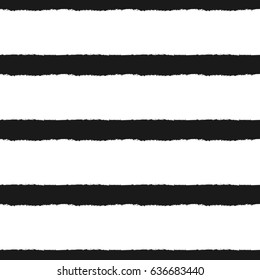 Horizontal lines drawn with a rough brush. Striped seamless pattern. Grunge. Vector illustration. Black, white.