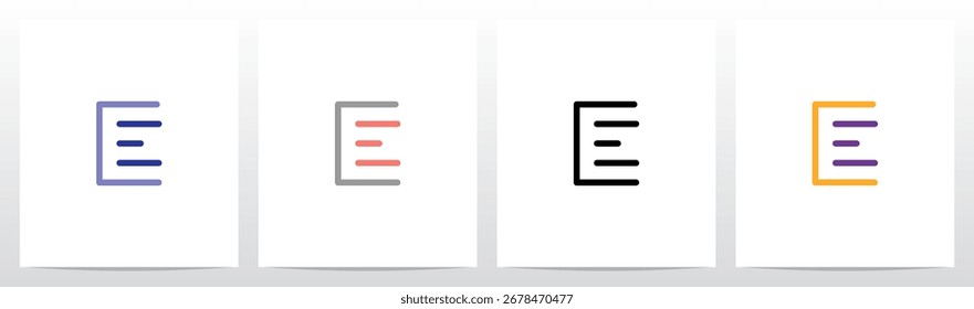 Horizontal Lines Inside Outlines Letter Initial Alphabet Logo Design E