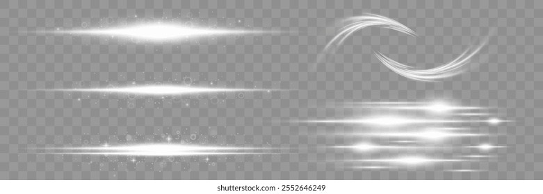 Horizontale Linien des Lichts.Flare-Effekt.Kurve weiße Linie Lichteffekt.Geschwindigkeit ​​.Vektorgrafik.