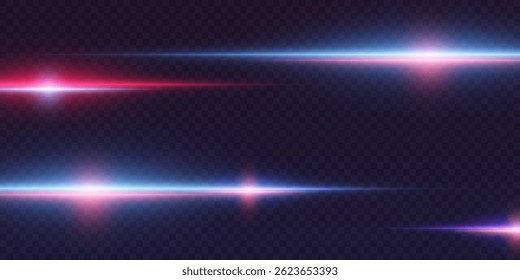 Horizontal lines, neon explosion effect. On transparent background. Vector illustration. EPS 10.