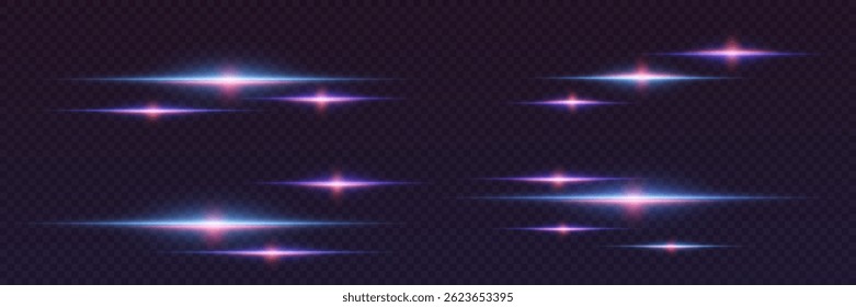 Horizontal lines, neon explosion effect. On transparent background. Vector illustration. EPS 10.