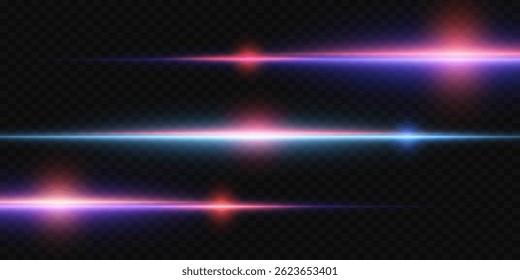 Horizontal lines, neon explosion effect. On transparent background. Vector illustration. EPS 10.