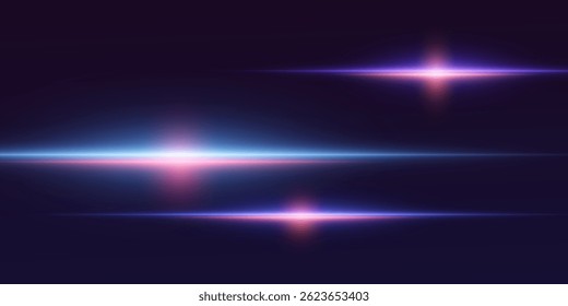 Horizontal lines, neon explosion effect. On transparent background. Vector illustration. EPS 10.