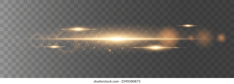 Horizontal lines. Speed ​​effect. Lines of light with small dust particles.On a transparent background.