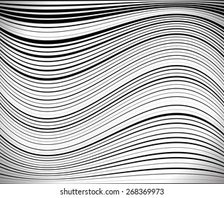 Horizontal lines / stripes pattern or background with wavy, curving distortion effect. Bending, warped lines with random thickness.