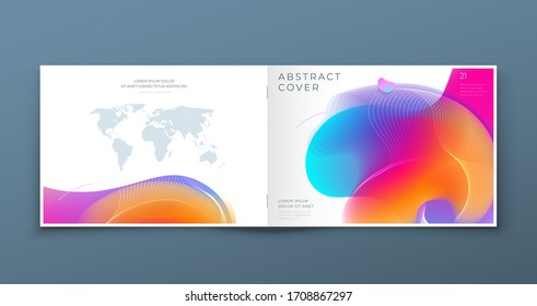 Horizontal Liquid Abstract Cover Background Design. Landscape Fluid Dynamic Element for Modern Brochure, Banner, Poster, Flyer or Presentation Template with Line Pattern.