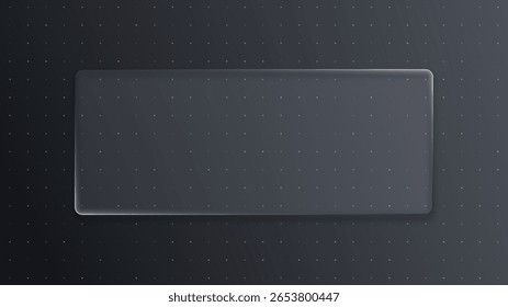 horizontal liquid glass rectangle with blurred effect on dark background. Digital technology and modern design template for text.