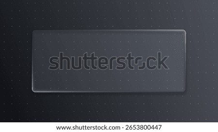 horizontal liquid glass rectangle with blurred effect on dark background. Digital technology and modern design template for text.
