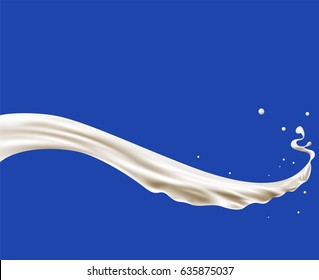 Horizontal liquid milk splash on blue background. Vector