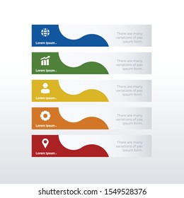 Horizontal list infographic template design. Business concept infograph with 5 options, steps or processes. Vector visualization can be used for workflow layout, diagram, annual report, web