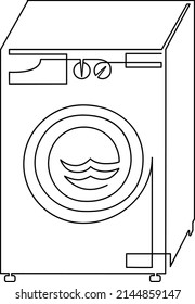 Horizontal loading washing machine illustration. Vector continuous line drawing, isolated on white background.