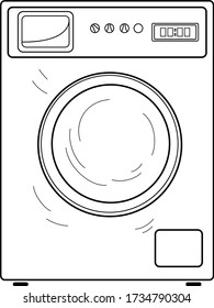 Horizontal loading washing machine, line drawing. Vector illustration.