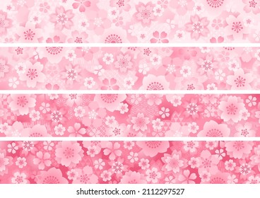 Ilustración horizontal de fondo conjunto de flores de cerezo de estilo japonés