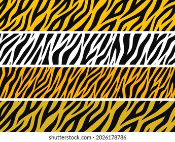 Horizontal long background set with various tiger patterns (yellow, white, orange, gold)