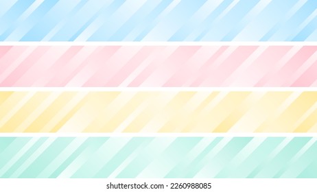 Fondo horizontal de banner largo con rayas diagonales en cuatro colores claros