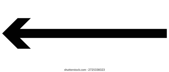 Horizontal long black straight arrow icon. Long black arrow left direction isolated . Vector of trendy long arrow pointing left in flat style. 