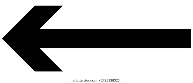 Horizontal long black straight arrow icon. Long black arrow left direction isolated . Vector of trendy long arrow pointing left in flat style. 