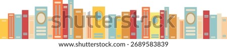 horizontal long bookshelf with simple books in vector . Template for background, wallpaper, banner, backdrop, decoration