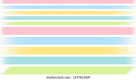 Horizontal long frame illustration set with halftone dot decoration on both sides in colorful pastel colors