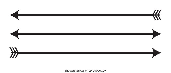 Horizontal long straight arrow signs. Black pointer, direction, position symbol and double arrow icon isolated on white background. Vector .EPS 10