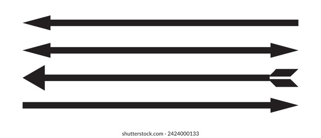 Horizontal long straight arrow signs. Black pointer, direction, position symbol and double arrow icon isolated on white background. Vector .EPS 10